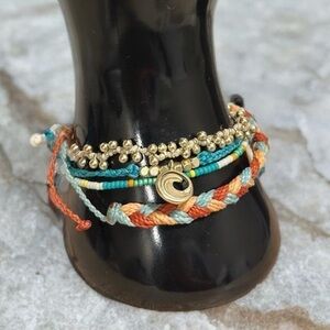 Pura Vida Bracelet Bundle Combo Set of 4. Ocean Charm, Braided, Beads, Woven